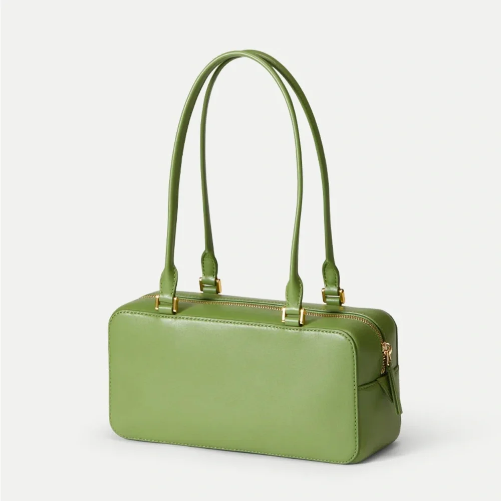 Green Leather BOXY Shoulder Bag - Picture 2 of 11
